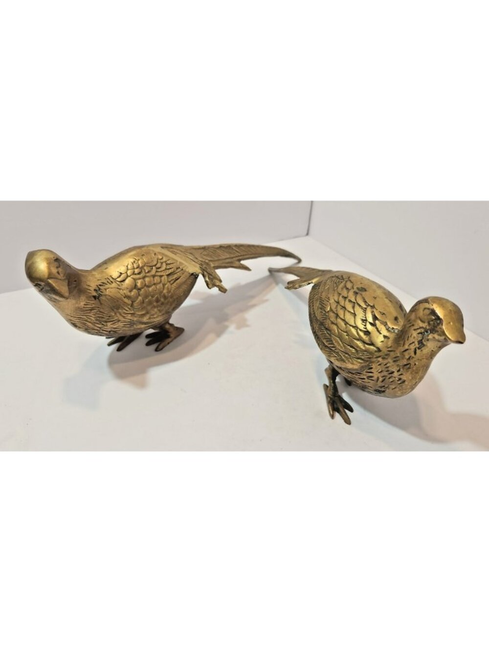 Vintage Pair of Brass Pheasant Figurines Male & Female Long Tails 14" Long